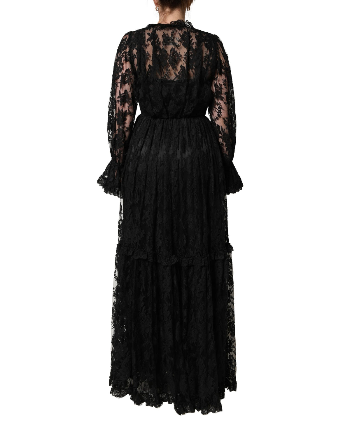 Dolce & Gabbana Women's A Line Gown Cocktail Long-Sleeve Cotton Silk Nylon & Lace Long Dress - Black