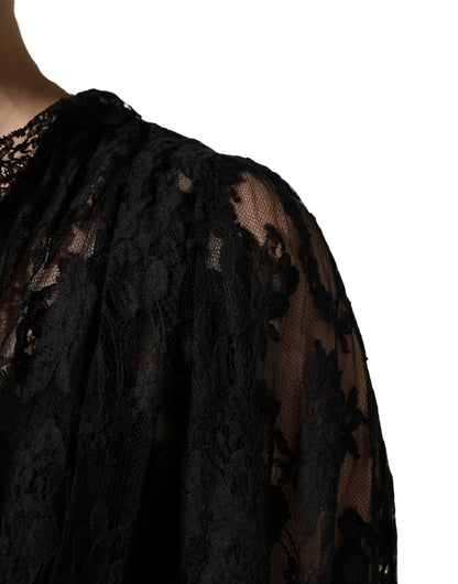 Dolce & Gabbana Women's A Line Gown Cocktail Long-Sleeve Cotton Silk Nylon & Lace Long Dress - Black