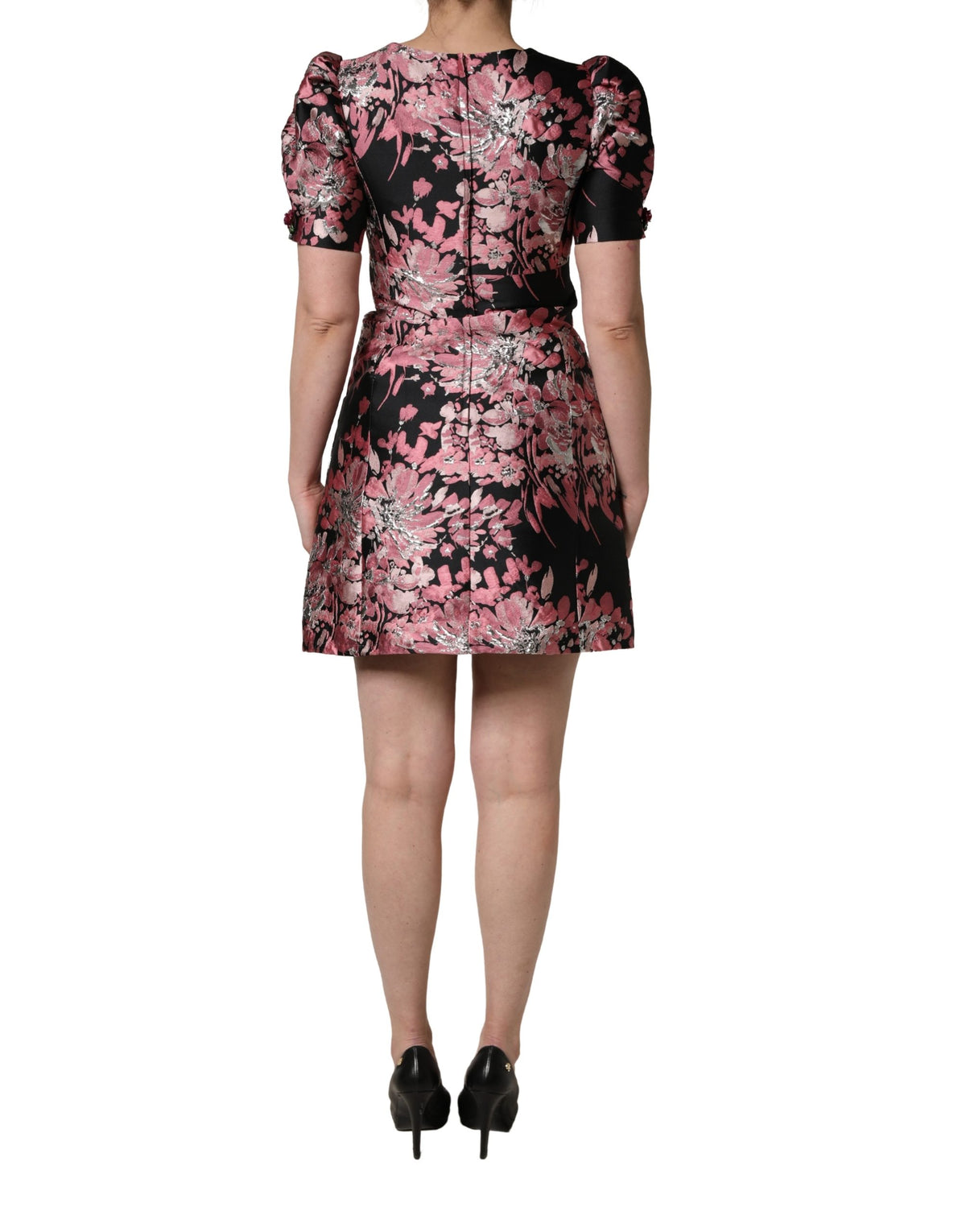 Dolce & Gabbana Women's A Line Wrap Cocktail Metallized Fiber Nylon & Polyester Short Mini Dress - Multicolor Patterned Floral Print
