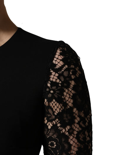Dolce & Gabbana Women's Long-Sleeve Polyester Cotton Viscose Lace Short Mini Dress - Black Signature
