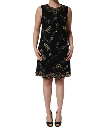 Dolce & Gabbana Women's A Line Sleeveless Polyester Viscose & Acetate Short Dress - Black Floral