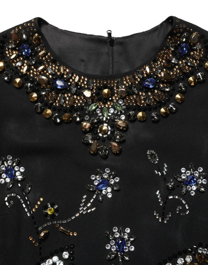Dolce & Gabbana Women's A Line Sleeveless Polyester Viscose & Acetate Short Dress - Black Floral
