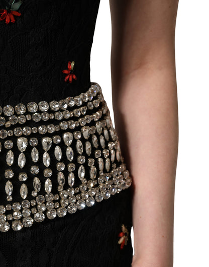 Dolce & Gabbana Women's Sheath Wrap Sleeveless Cotton Crystal Nylon & Sequins Short Mini Dress - Black