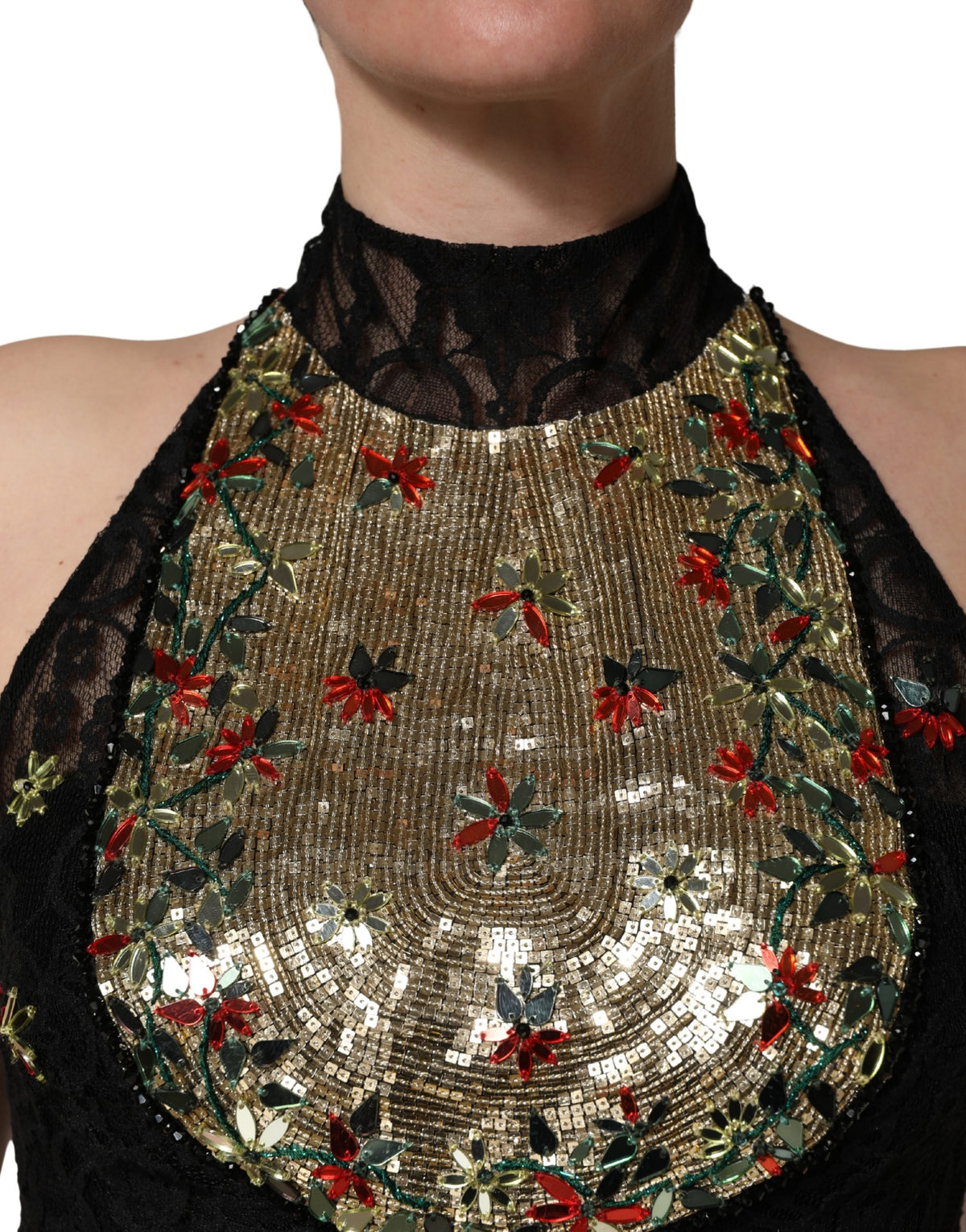 Dolce & Gabbana Women's Sheath Wrap Sleeveless Cotton Crystal Nylon & Sequins Short Mini Dress - Black