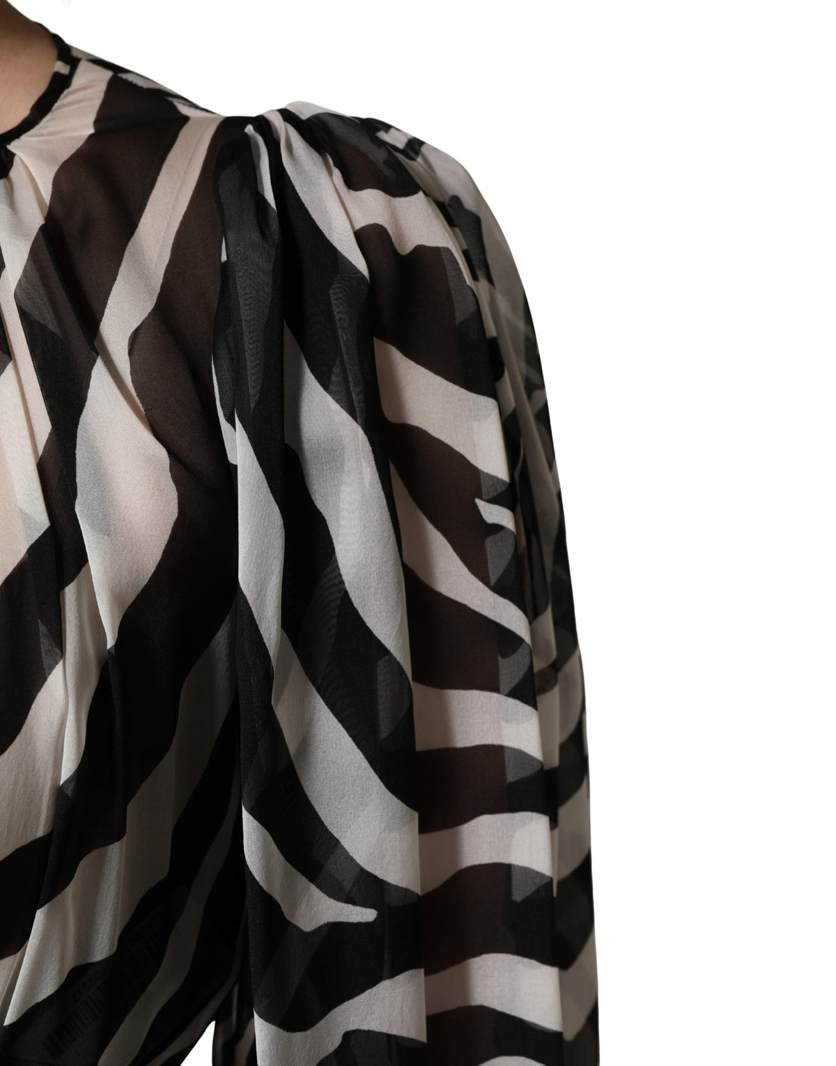 MSGM Women's A Line Silk Mini Dress - Black White Zebra Patterned Signature Print