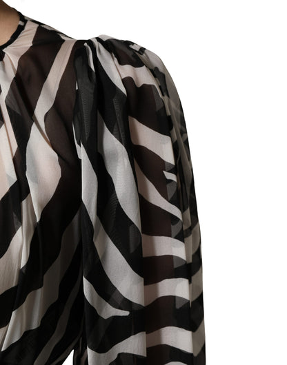 MSGM Women's A Line Silk Mini Dress - Black White Zebra Patterned Signature Print