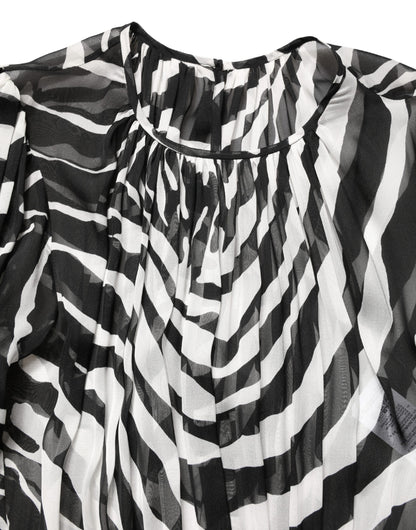 MSGM Women's A Line Silk Mini Dress - Black White Zebra Patterned Signature Print