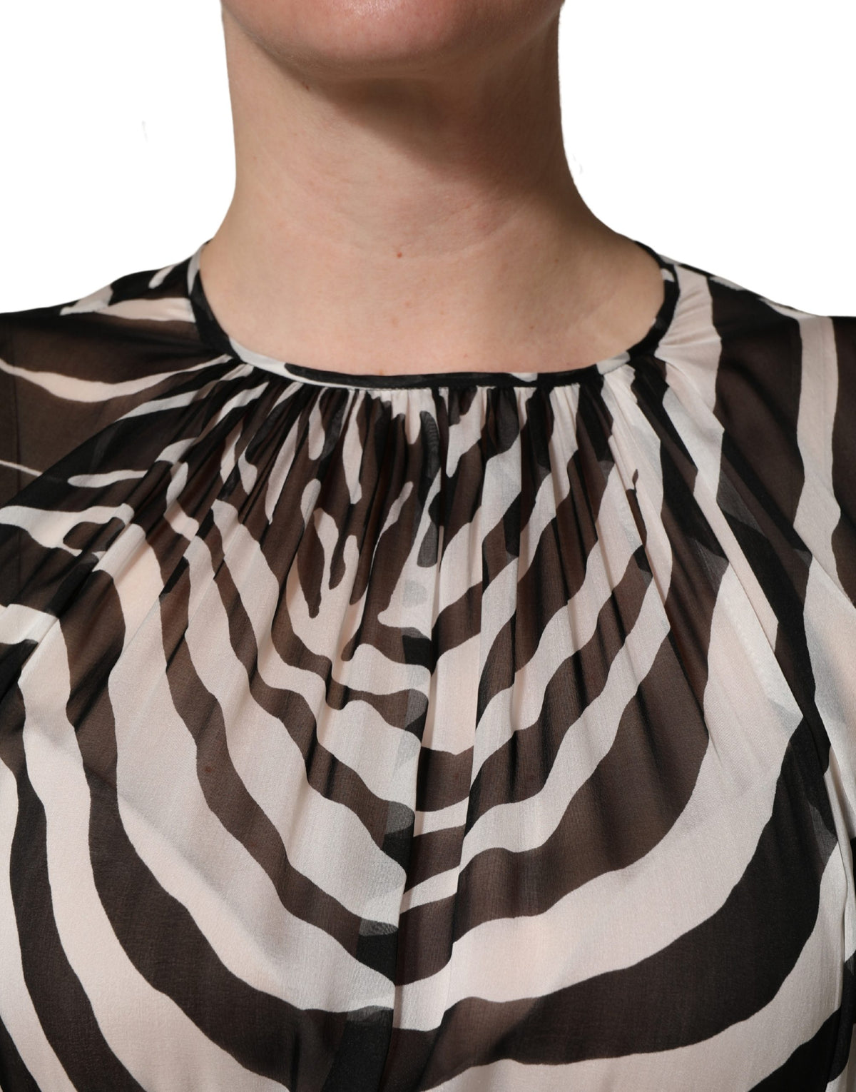 MSGM Women's A Line Silk Mini Dress - Black White Zebra Patterned Signature Print