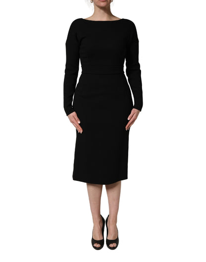 Dolce & Gabbana Women's Wrap Long-Sleeve Virgin Wool Silk Crepe & Nylon Midi Mini Dress - Black