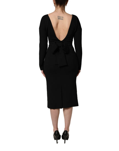 Dolce & Gabbana Women's Wrap Long-Sleeve Virgin Wool Silk Crepe & Nylon Midi Mini Dress - Black