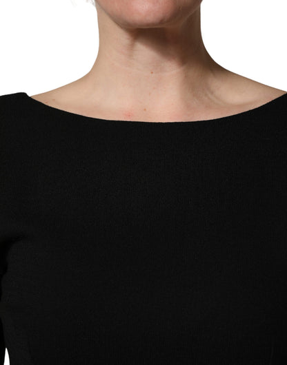 Dolce & Gabbana Women's Wrap Long-Sleeve Virgin Wool Silk Crepe & Nylon Midi Mini Dress - Black