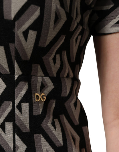 Dolce & Gabbana Women's A Line Short-Sleeve Cotton Knee Short Mini Dress - Black Print
