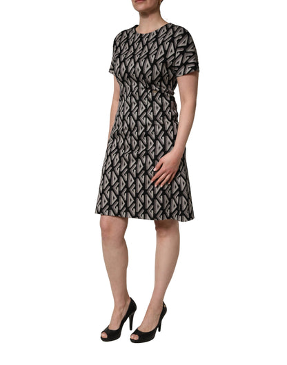 Dolce & Gabbana Women's A Line Short-Sleeve Cotton Knee Short Mini Dress - Black Print