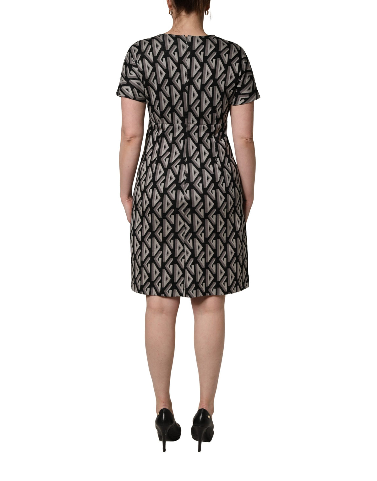 Dolce & Gabbana Women's A Line Short-Sleeve Cotton Knee Short Mini Dress - Black Print