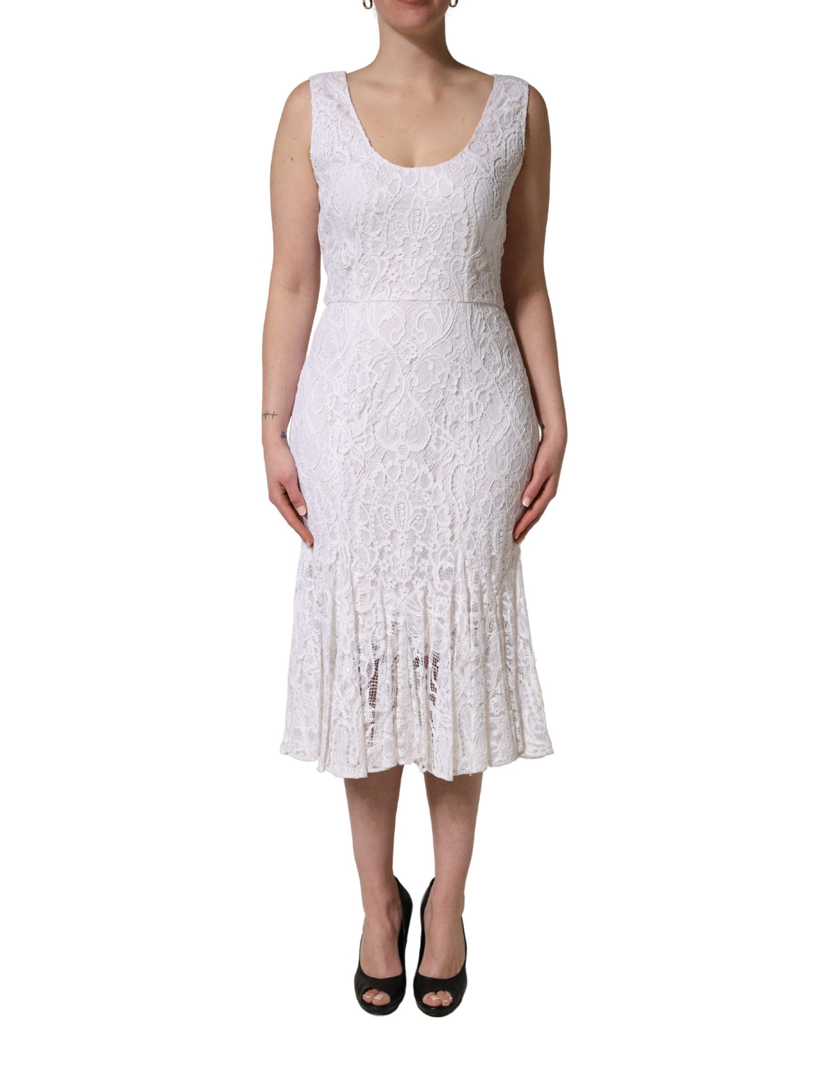 Dolce & Gabbana Women's Wrap One Shoulder Asymmetric Sleeveless Cotton Silk Viscose & Lace Midi Dress - White Floral
