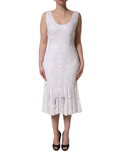 Dolce & Gabbana Women's Wrap One Shoulder Asymmetric Sleeveless Cotton Silk Viscose & Lace Midi Dress - White Floral