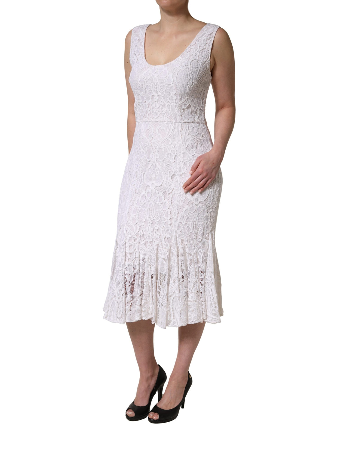 Dolce & Gabbana Women's Wrap One Shoulder Asymmetric Sleeveless Cotton Silk Viscose & Lace Midi Dress - White Floral