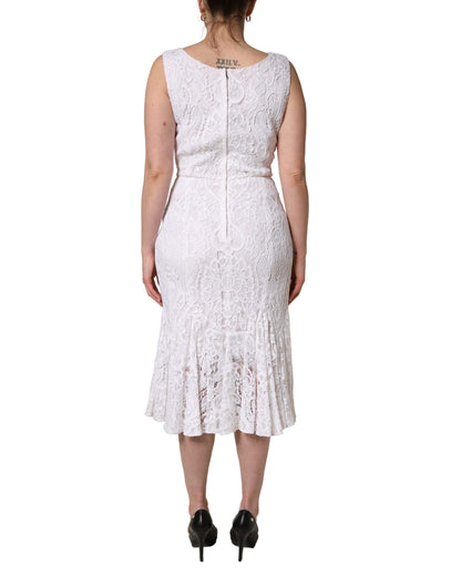 Dolce & Gabbana Women's Wrap One Shoulder Asymmetric Sleeveless Cotton Silk Viscose & Lace Midi Dress - White Floral