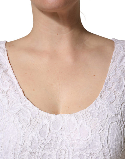 Dolce & Gabbana Women's Wrap One Shoulder Asymmetric Sleeveless Cotton Silk Viscose & Lace Midi Dress - White Floral