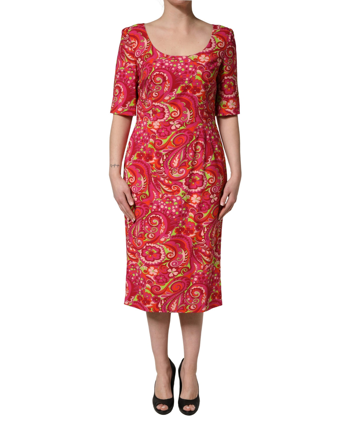 Dolce & Gabbana Women's Sheath Wrap Silk Midi Dress - Red Patterned Paisley Floral Print