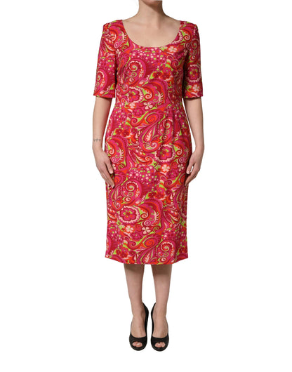 Dolce & Gabbana Women's Sheath Wrap Silk Midi Dress - Red Patterned Paisley Floral Print