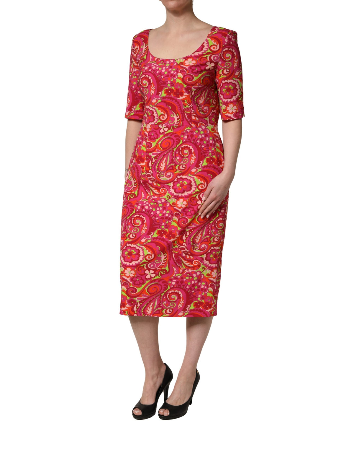 Dolce & Gabbana Women's Sheath Wrap Silk Midi Dress - Red Patterned Paisley Floral Print