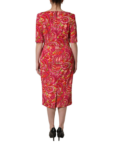 Dolce & Gabbana Women's Sheath Wrap Silk Midi Dress - Red Patterned Paisley Floral Print