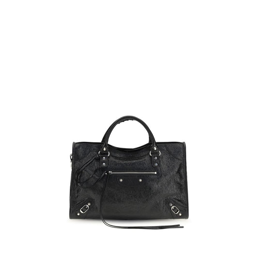 Medium Shoulder Bag by Balenciaga for women in brass zamak & calf leather black features an effortlessly chic silhouette with a secure zipper, ample , and versatile shoulder-strap & handle for effortlessly chic everyday luxury.