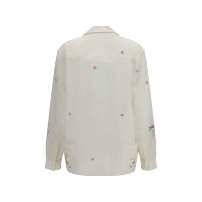 Baziszt White Cotton Pattern Shirt