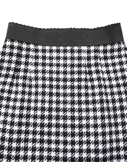 Dolce & Gabbana 9 To 5 Women's Pencil Wrap Cotton Nylon & Virgin Wool Mini Skirt - Black White Houndstooth