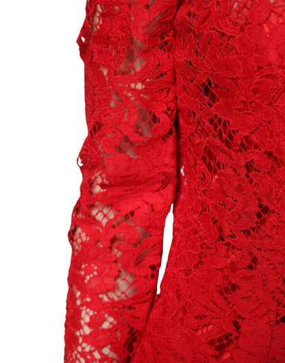 Dolce & Gabbana Women's Long-Sleeve Cotton Silk Viscose & Lace Blouse - Red Floral