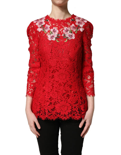 Dolce & Gabbana Women's Long-Sleeve Cotton Silk Viscose & Lace Blouse - Red Floral