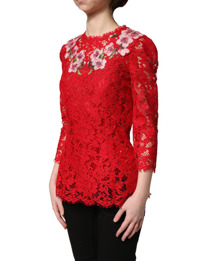 Dolce & Gabbana Women's Long-Sleeve Cotton Silk Viscose & Lace Blouse - Red Floral