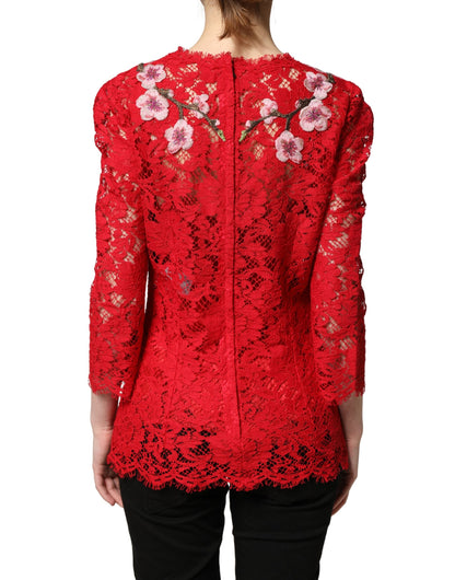 Dolce & Gabbana Women's Long-Sleeve Cotton Silk Viscose & Lace Blouse - Red Floral