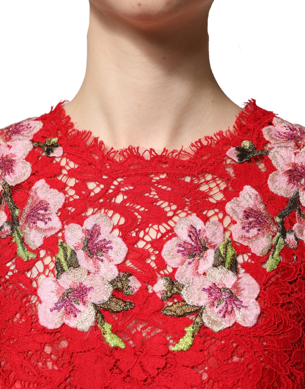 Dolce & Gabbana Women's Long-Sleeve Cotton Silk Viscose & Lace Blouse - Red Floral