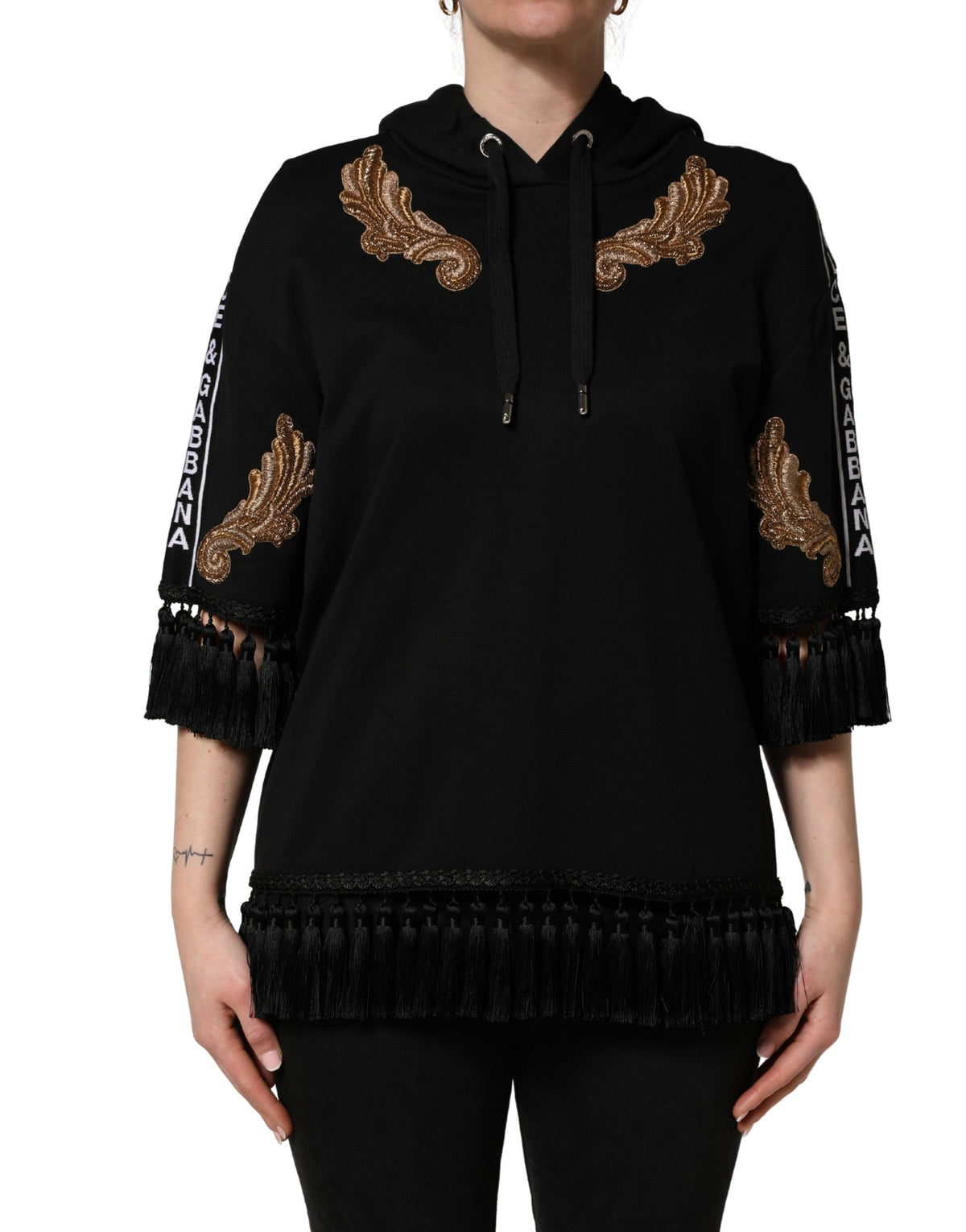 Dolce & Gabbana Women's Acetate Brass Cotton Polyester & Silk Sweatshirt Hoodie - Black