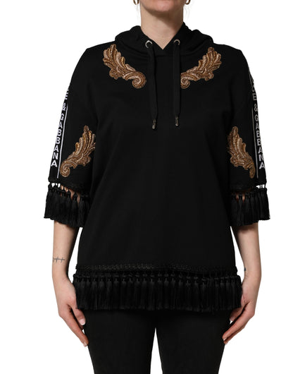 Dolce & Gabbana Women's Acetate Brass Cotton Polyester & Silk Sweatshirt Hoodie - Black