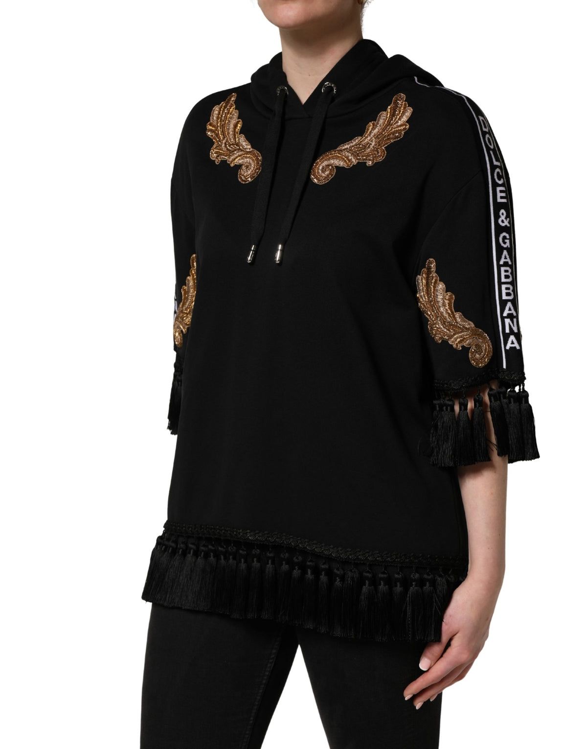 Dolce & Gabbana Women's Acetate Brass Cotton Polyester & Silk Sweatshirt Hoodie - Black