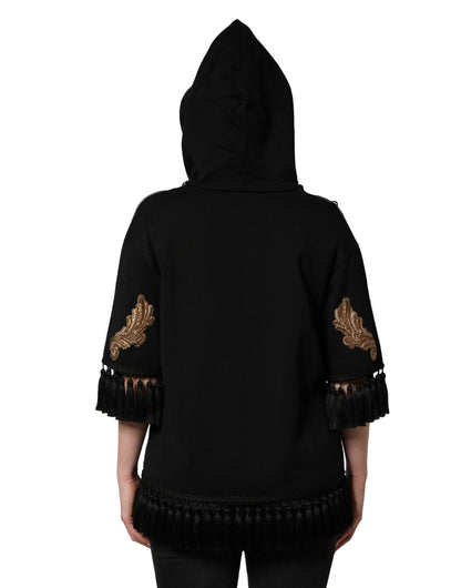Dolce & Gabbana Women's Acetate Brass Cotton Polyester & Silk Sweatshirt Hoodie - Black