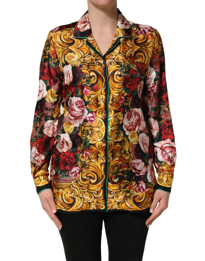 Dolce & Gabbana Women's Long-Sleeve Silk Dress Shirt - Multicolor Floral