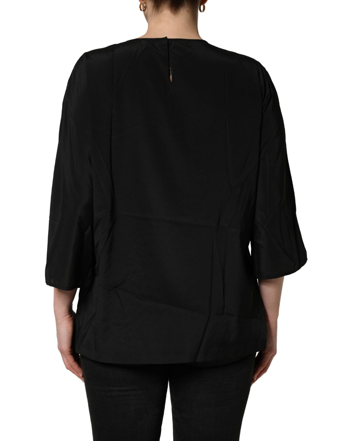 Dolce & Gabbana Women's Short-Sleeve Crew Neck Silk Blouse - Black Multicolor Patterned
