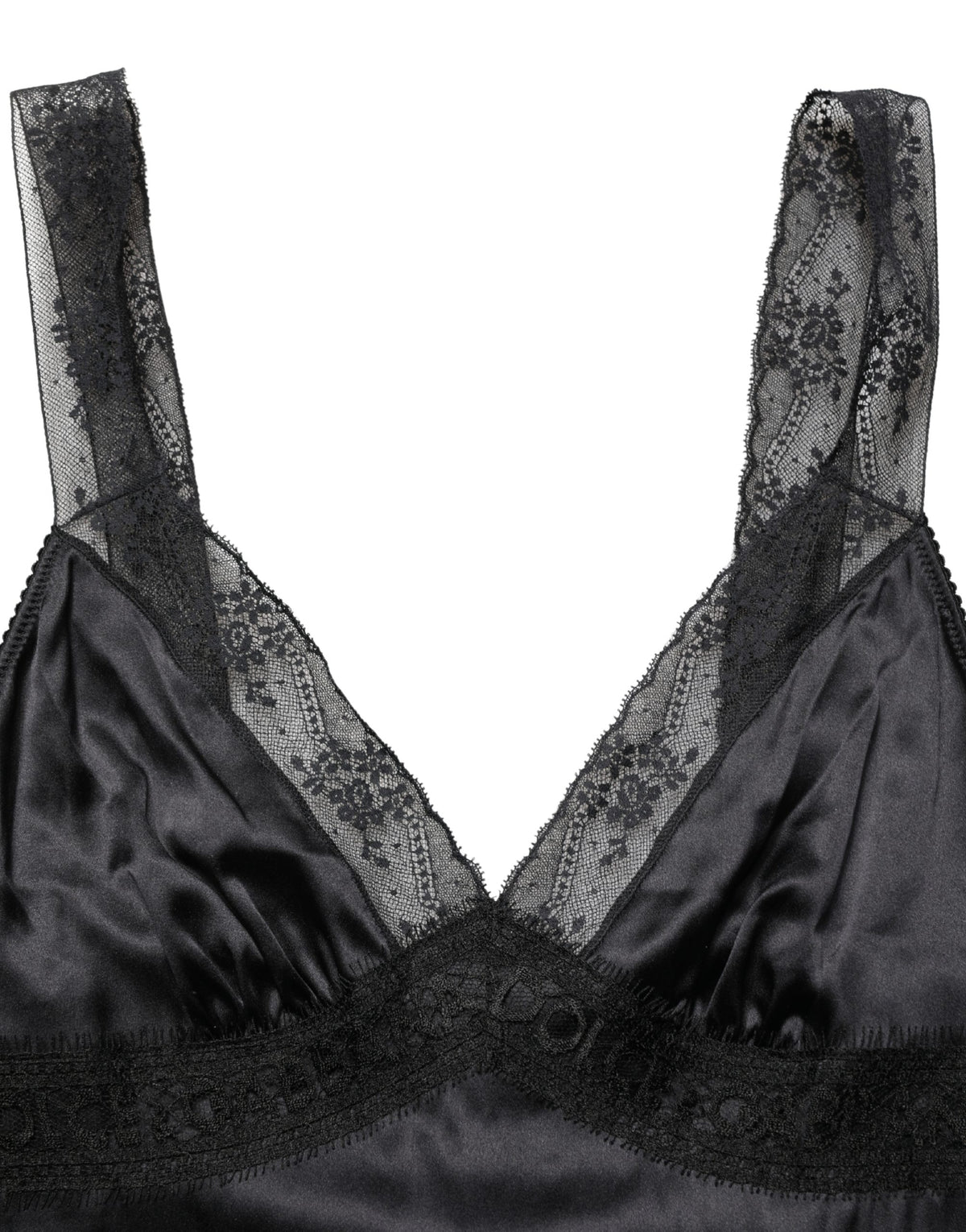Dolce & Gabbana Women's V Neck Cotton Silk Rayon & Lace Tank Top - Black