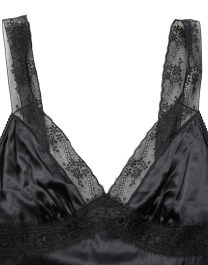 Dolce & Gabbana Women's V Neck Cotton Silk Rayon & Lace Tank Top - Black