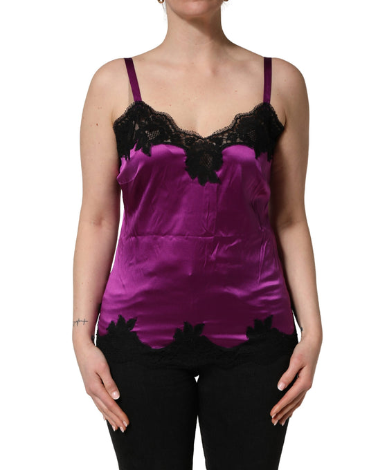 Dolce & Gabbana Women's Sweetheart Neck Cotton Silk Nylon & Lace Tank Top - Black Purple