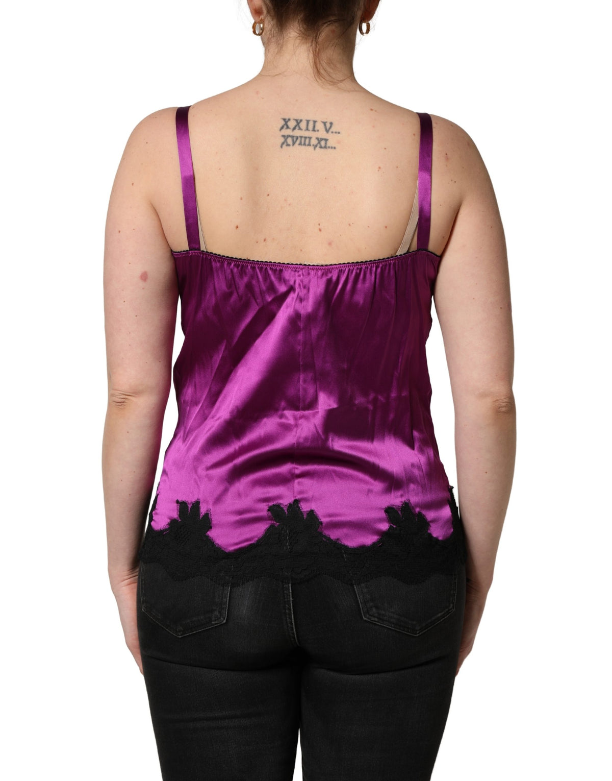 Dolce & Gabbana Women's Sweetheart Neck Cotton Silk Nylon & Lace Tank Top - Black Purple