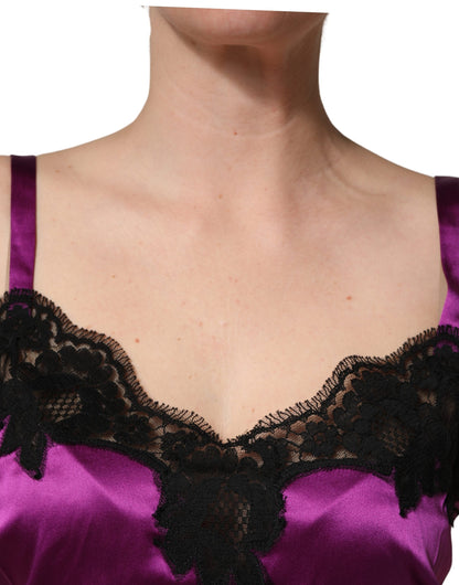 Dolce & Gabbana Women's Sweetheart Neck Cotton Silk Nylon & Lace Tank Top - Black Purple