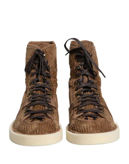 Dolce & Gabbana Men's High Top Cotton Corduroy & Calf Leather Sneakers - Brown