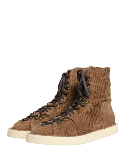 Dolce & Gabbana Men's High Top Cotton Corduroy & Calf Leather Sneakers - Brown
