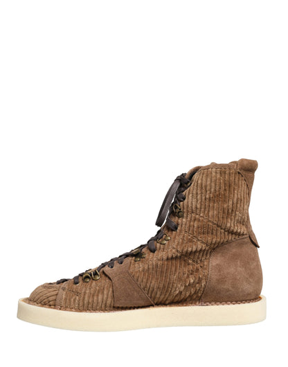 Dolce & Gabbana Men's High Top Cotton Corduroy & Calf Leather Sneakers - Brown