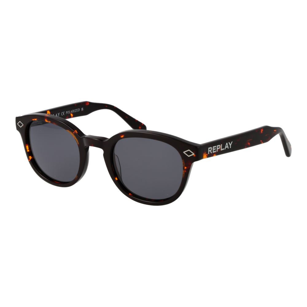 Sunglasses by Replay for unisex in acetate brown features a sumptuous silhouette, showcasing a sumptuous full-rim panto frame design in brown coloured frame with high-performance non-polarized category-3-dark-tint lens.